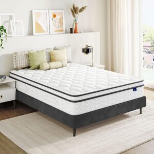 Vesgantti Queen Size Mattress, 12 Inch Hybrid Queen Bed Mattress in a Box with Memory Foam and Pocket Spring, Ergonomic Design & Pressure Relief, Medium Firm Feel, 60″*80″*12″