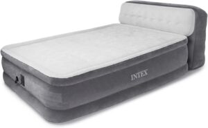 Intex Dura-Beam Ultra Plush Inflatable Pillow Top Bed Air Mattress with Headboard, Built-in Internal Electric Pump and Carry Storage Bag, Queen, Gray