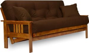Nirvana Futons Stanford Futon Set – Queen Size, Frame, 8″ Mattress, Microfiber Sussex Fudge Cover