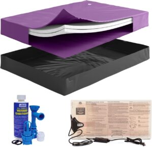 Blue Magic Queen Size 60% Semi-Waveless Hardside Waterbed Mattress Bundle with Two Fiber Layers, 325W Heater, Liner, Fill/Drain Kit & Conditioner – No Frame