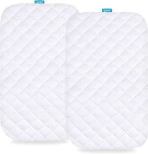 Waterproof Bassinet Mattress Pad Cover Compatible with Baby Delight Beside Me Dreamer Bassinet, 2 Pack, Ultra Soft Viscose Made from Bamboo Terry Surface, Breathable and Easy Care