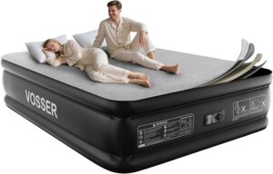 Queen Air Mattress with Built-in Pump,18” Foam Topper Blow Up Mattress,Luxury Inflatable Mattress 2 Mins Self-Inflation/Deflation – Breathable and Flatness-Free for Camping, Home & Guests
