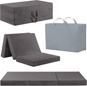 Tiita Tri Foldable Floor Mattress for Adults, 4 inch Twin Folding Mattress with Washable and Removable Cover for Camping, Living Room, Guest Room, Dark Grey