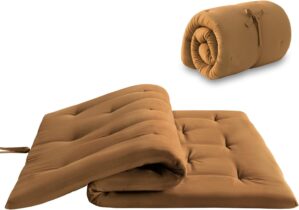 Japanese Floor Futon Mattress Full Size 54″x 80″, Foldable Bed Mattress, Portable Tatami Mat Sleeping Pad, Folding Futon Cushion, Roll Up Floor Lounger for Guest Room Dormitory (Brown)