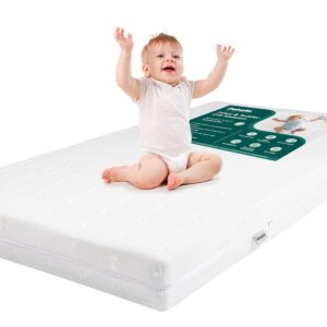 BABELIO Breathable Crib Mattress, Dual-Sided, Memory Foam, Waterproof, Removable and Machine-Washable Cover, for Toddler and Baby 52″ x 27.5″