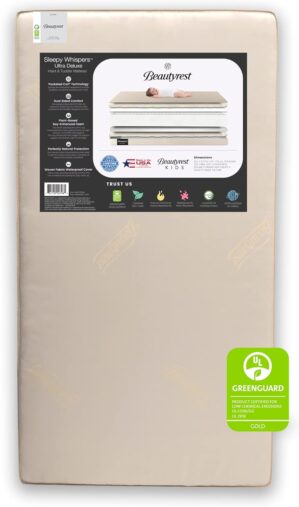 Beautyrest Beginnings Sleepy Whispers Ultra Deluxe 2-in-1 Innerspring Crib and Toddler Mattress | Waterproof | GREENGUARD Gold Certified (Natural/Non-Toxic)