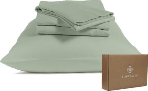 BIOWEAVES 100% Organic Cotton Sheets, 300 Thread Count 4-Piece GOTS Certified Bed Sheet Set Fits Mattress Upto 17″ Deep Pocket, Soft & Silky Sateen Weave (King, Basil)