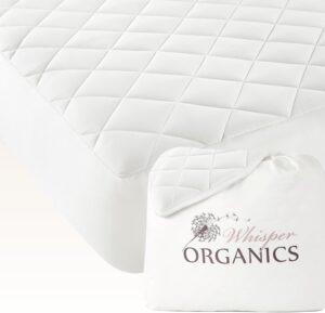 Whisper Organics Luxury Quilted Mattress Cover – Exquisite Softness, 100% Organic Cotton, 17-Inch Deep Pocket, King, Pure White