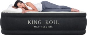 King Koil Plush Pillow Top Luxury Twin Air Mattress with Built-in High-Speed Pump for Camping, Home & Guests – 16″ Airbed Inflatable Blow Up Mattress, Waterproof, 1-Year Manufacturer Warranty.