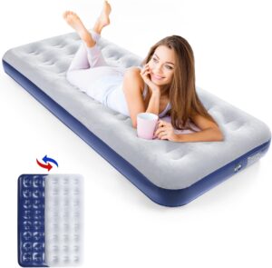 Camping Air Mattress Inflatable Air Bed Flocked Surface Travel Bed Sleeping Pad Air Bed for Outdoor Camping Tent Guest Travelling