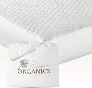 100% Cotton Organic Mattress Pad – Breathable & Cooling Mattress Protector Cal King – Premium 300GSM Quilted and Noiseless Machine Washable Organic Mattress Protector (White, Cal King)