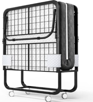 EconoHome Folding Bed with Mattress – 75×31 Cot Size Frame – Portable Rollaway Guest Bed with 5-inch Memory Foam Mattress – Space-Saving Foldable Design for Easy Storage (31 Inch)