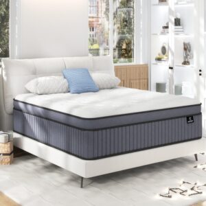 King Size Mattress [Upgraded Strengthen] 14 Inch Firm King Mattress In A Box, Hybrid Mattresses With Gel Memory Foam & Independent Pocket Springs, Pressure Relief, Cooling, Strong Edge Support