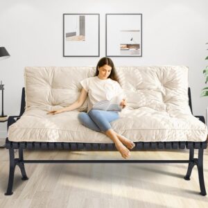 MAXYOYO 6″ Futon Mattress Queen Size, Velvet Thick Futons Sofa Couch Bed, Floor Mattress for Adults, Shredded Foam Filling (Frame Not Included), Beige, 60×80 Inch