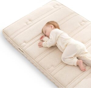 Baby & Toddler Crib Mattress, Organic Breathable Fabric Cover ＆ High Density Support Air Fiber, Removable and Washable Cover, 4″ Firm Soft Crib Mattress, Fits Standard Toddler Beds