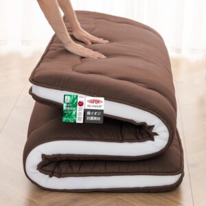 Japanese Floor Mattress, 4″ Japanese Futon Mattress, Foldable & Portable Shiki Futon (shikibuton), Roll Up Thicken Sleeping Tatami Mat Sleeping Pad for Camping (Brown, 39 x 80)