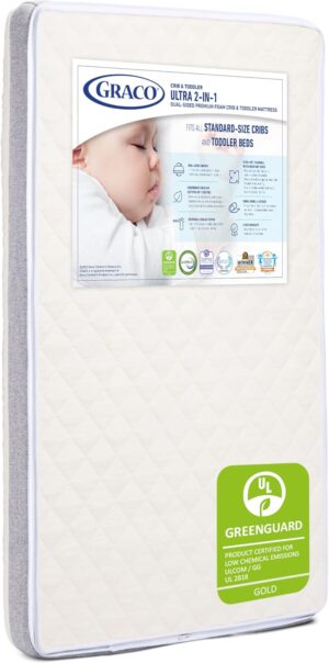 Graco Ultra 2-in-1 Premium Dual-Sided Crib & Toddler Mattress – GREENGUARD Gold, CertiPUR-US Certified Foam, 2-Sided Mattress Fits Any Brand of Crib & Toddler Bed