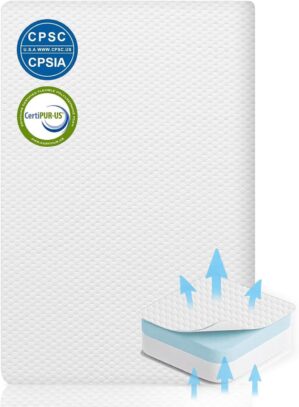 Lisara Mini Crib Mattress, 38″ x 24″ x 3″ Dual Sided Gel Memory Foam Mattress with Waterproof, Removable and Breathable Ice Silk Cover