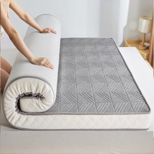 2In Natural Latex Mattress Topper Single-King Memory Foam Mattress Cooling Gel Green Tea Infused Mattress Japanese Tatami Roll Mat Foldable Dormitory Mattress (Grey,King （71″x80″）)