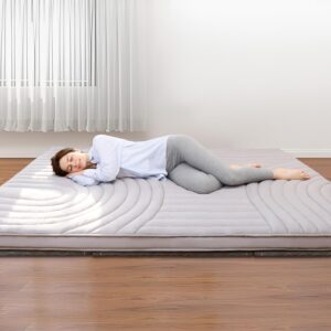 ZonLi Japanese Floor Futon Mattress Extra Thick, Vintage Striped Quilting Twin Size, Mattress Topper Portable Sleeping Pad for Adults, Roll Up Tatami Mat