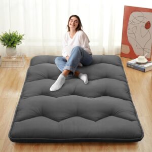 Japanese Futon Mattress, Full Size Foldable Japanese Style Floor Mattress, Tatami Mat, Camping Mattress Pad, Dark Grey