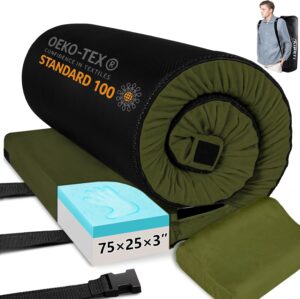 VINGLI 3 “Memory Foam Sleeping Pad Camping Mattress, Portable Floor Mattress Sleeping Mat Bed Roll Up for Guests Adult with Pillow & Phone Pocket