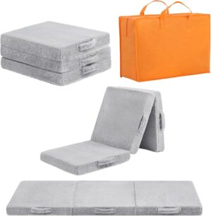 Foldable Floor Mattress for Kids, Toddler Washable Tri Folding Floor Nap Mat for Sleeping Daycare, Child Trifold Futon Sofa Bed with Storage Bag for Girls and Boys