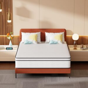 PayLessHere 12 Inch Innerspring Queen Mattress in a Box with Bamboo Charcoal Gel Memory Foam Fiberglass Free CertiPUR-US Certified Medium Firm Spring Mattress Pressure Relief,Queen