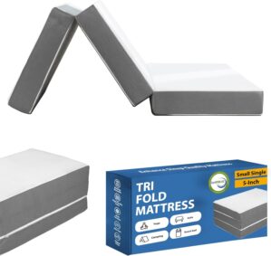 Greaton, 5-Inch Tri-Folding Gel Memory Foam Portable Floor Mattress | Breathable Mesh, Ultra Soft, Cot Pad, Removable and Washable Cover, Comfortable Support, Therapeutic Qualities, 25-Inch, White