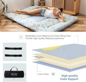 MAXYOYO Little Floral Japanese Futon Floor Mattress, Bed Mattress Topper Portable Thick Sleeping Pad Floor Bed Roll Up Camping Mattress Folding Couch Bed Mattress Pad for Guest Room Twin