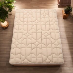 ZonLi Japanese Futon Mattress Floor Mattress,Shredded Memory Foam Filled Sleeping Pad,100% Cotton Tatami Mat,Foldable & Portable Roll Up Lounger Bed for Kids and Adult,Twin(39″x 80″,Beige)