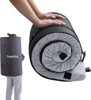 Memory Foam Camping Mattress 2.5 inch, Twin Portable Roll Up Camping Sleep Topper with Waterproof and Non-Slip Bottom, Camping Car Mat with Travel Bag, 75″×38″×2.5″, Grey