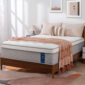Queen Mattress, 12 Inch Plush Mattress in a Box, Hybrid Cooling Gel Memory Memory Foam and Pocket Springs Bed, Fiberglass Free, Back Support Pressure Relief Breathable