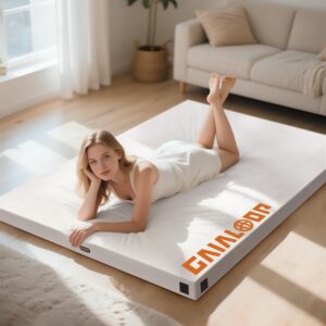 Memory Foam Glamping Roll Up Futon Mattress, Japanese Floor Bed Camping Mattress Sleeping Mat for Indoor and Outdoor