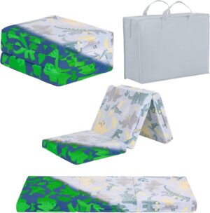 Foldable Floor Mattress for Kids, Glow in The Dark Toddler Washable Tri Folding Floor Nap Mat for Sleeping Daycare, Child Trifold Futon Sofa Bed with Storage Bag for Girls and Boys