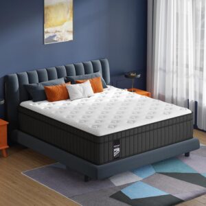 King Mattress, 12 Inch Hybrid Mattress in a Box with Gel Memory Foam and Pocket Spring, Medium Feel, Cooler Sleep & Pressure Relief, 76”*80”, 120 Nights Risk-Free Trial