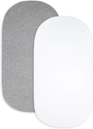 Bassinet Sheet, Infant Fitted BEESNUG Cover, 100% Organic Cotton, Soft Unisex Newborn Essentials for All Standard Oval or Rectangle Bassinet Bed Pads or Mattresses – 15 x 33 Inches