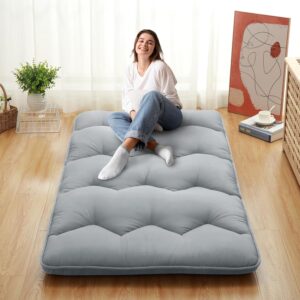 Japanese Futon Mattress, Full Size Foldable Japanese Style Floor Mattress Roll Up, Tatami Mat, Camping Mattress Pad, Light Grey