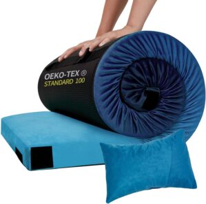 Memory Foam Camping Pad, Camping Sleeping Pad, Camping Mattress Pad with Pillow & Travel Bag, Portable Floor Mat Roll Up for Guest Adults Side Sleepers Indoor Outdoor Travel