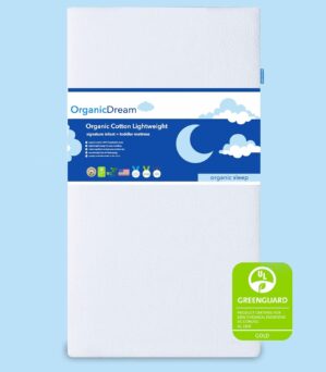 Organic Dream Crib and Toddler Mattress – 100% Breathable Proven to Reduce Suffocation Risk, 100% Washable Cover, Baby + Toddler Bed, GREENGUARD Certified, Hypoallergenic – Deluxe 5″- White