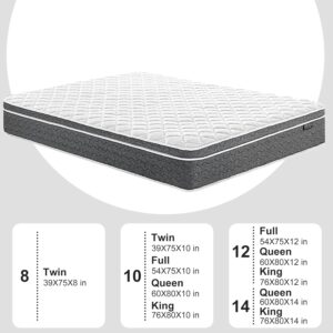 Queen Mattress 12 Inch Hybrid Mattress Queen Size – Memory Foam & Individually Pocket Coils Springs | Pressure Relief | Motion Isolation, Edge Support | CertiPUR-US Certified | Medium Firm