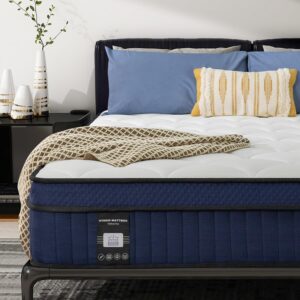 Queen Mattress, 10 Inch Pillow Top Mattress in a Box, Medium Firm Fiberglass-Free, Soft Breathable Pressure Relief Memory Foam Hybrid Pocket Innerspring Bed, CertiPUR-US Certified