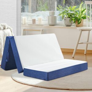 Folding Mattress Full Size,6 inch Memory Foam Tri Portable Trifold Mattress Topper Full with Breathable & Washable Cover, Foldable Guest Bed for Camping (52″×73″×6″)