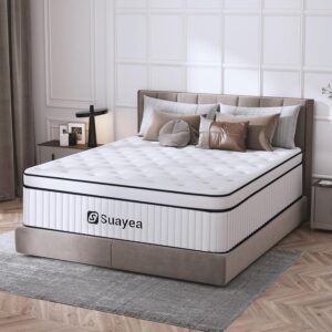 Queen Mattress, 14 Inch Queen Size Mattress in a Box, Medium Firm Hybrid Mattresses, Pocket Spring and Soft Foam for Cool Sleep & Pressure Relief, Strong Edge Support and Motion Isolation [Upgraded]