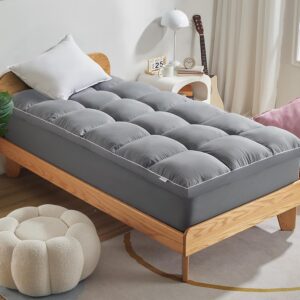 SLEEP ZONE Mattress Topper Twin XL Size, Extra Thick Fitted Mattress Pad for Back Pain, Plush and Support Mattress Cover, Deep Pockets Mattress Protector, Hotel Quality (Grey, Twin XL)