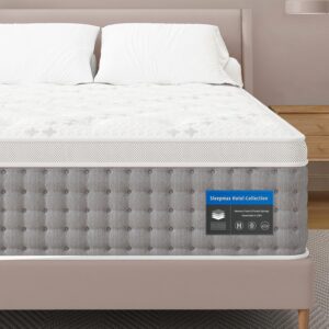 Sleepmax Queen Mattress 14 Inch – Hotel-Collection Hybrid Mattress Extra Lumbar & Hip Support – Deep Sleep Bed in a Box Pain Relief – Fiberglass-Free, CertiPUR-US Certified, 365-Night Trial