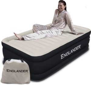 Englander Twin Air Mattress – Double High, 300 LB Capacity Luxury Camping Mattress with Built-in Pump, Waterproof and Microfiber