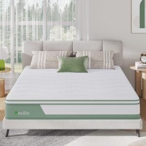 Novilla Mattress Queen, 12 Inch 5-Zone Hybrid Mattress with Gel Memory Foam for Pressure Relief & Cool Sleep, Midume Firm Queen Mattress in A Box, Green