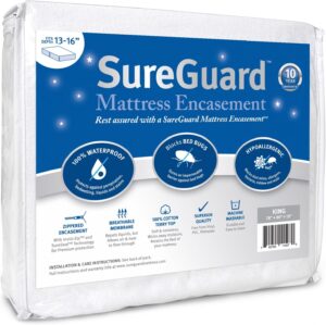 King (13-16 in. Deep) SureGuard Mattress Encasement – 100% Waterproof, Bed Bug Proof, Hypoallergenic – Premium Zippered Six-Sided Cover