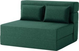FILUXE Convertible Folding Sofa Bed-Sleeper Chair with Pillow, Modern Linen Fabric Floor & Futon Couch, Foldable Mattress for Living Room/Dorm/Guest Use/Home Office/Apartment, Standard Size,Dark Green